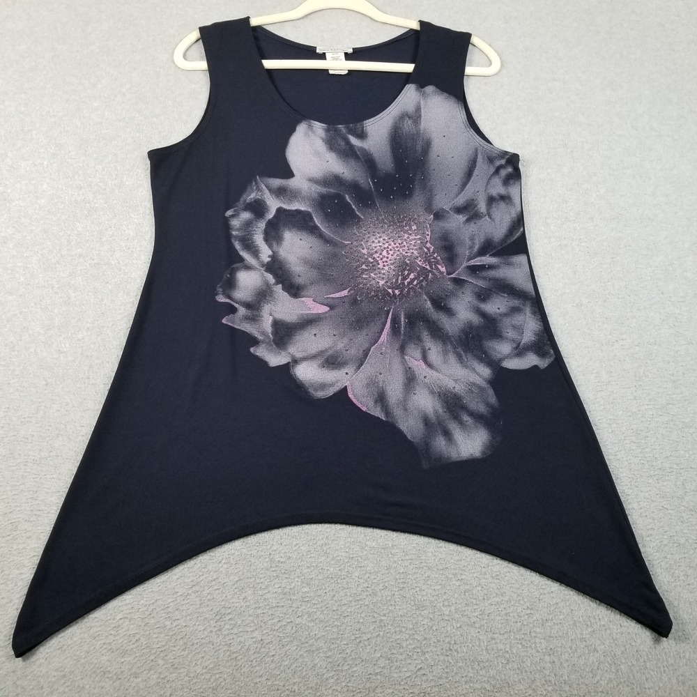 Bleeker & McDougal Tank Top Women's Large L Blue Pink Floral Sharkbite Hem Tunic